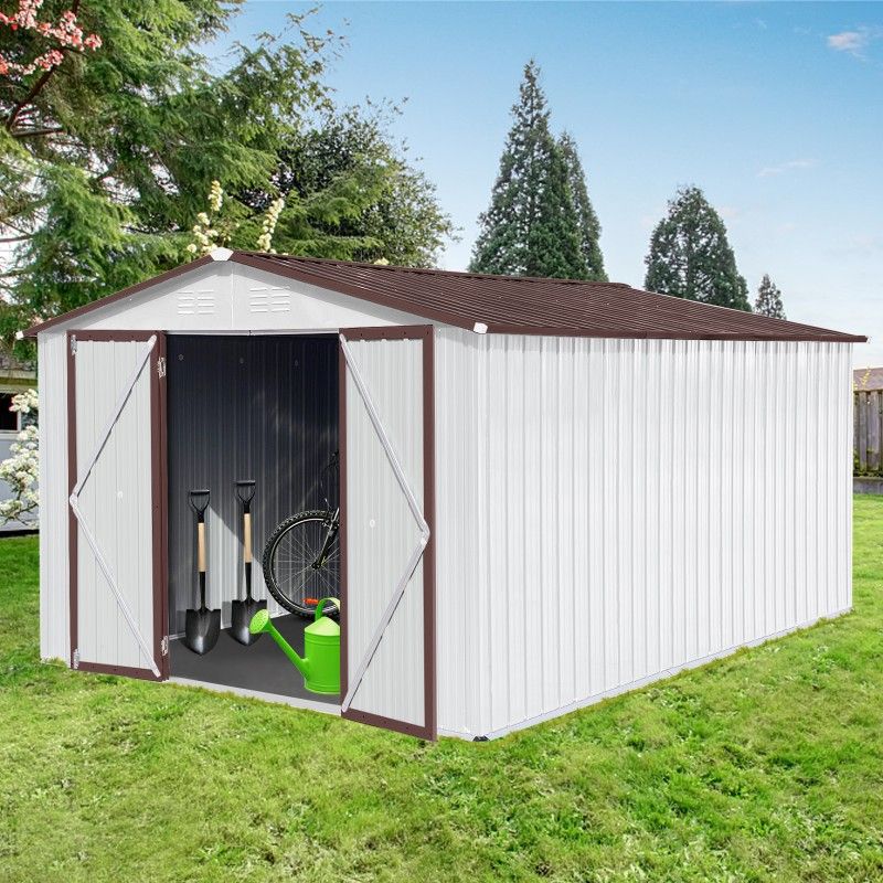 Metal garden sheds 10ftx12ft outdoor storage sheds white+coffee