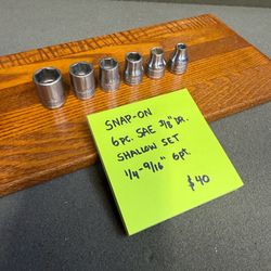 Snap-On 6pc SAE 3/8” Dr. 6pt Shallow Socket Set, 1/4–9/16”