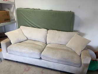 Cream Corduroy 2-Seater Sofa with Cushions
