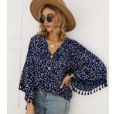 Fringe Cuff Ditsy Floral Blouse 