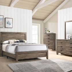 4 PIECE RUSTIC GRAY  FINISH FULL QUEEN OR KING SIZE BEDROOM SET BED DRESSER MIRROR NIGHT STAND - JUEGO RECAMARA MATRIMONIAL
