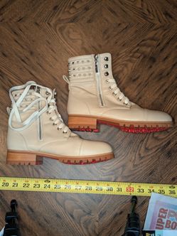 Christian Louboutin Spike Combat Zip Up Boots Size 9.5 in Beige Neutral