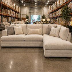 Derry Fabric Sectional  New, open box Retails for over $1,800  Casual, Clean-Lined Style Reversible Back Cushions Two Matching Accent Pillows Spacious
