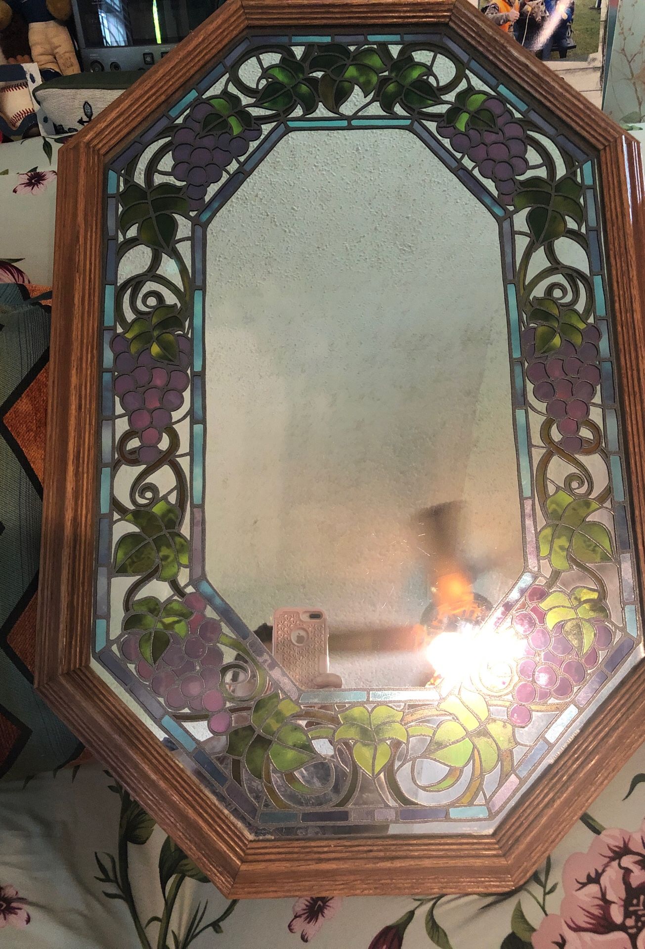 Solid oak mosaic grapevine mirror