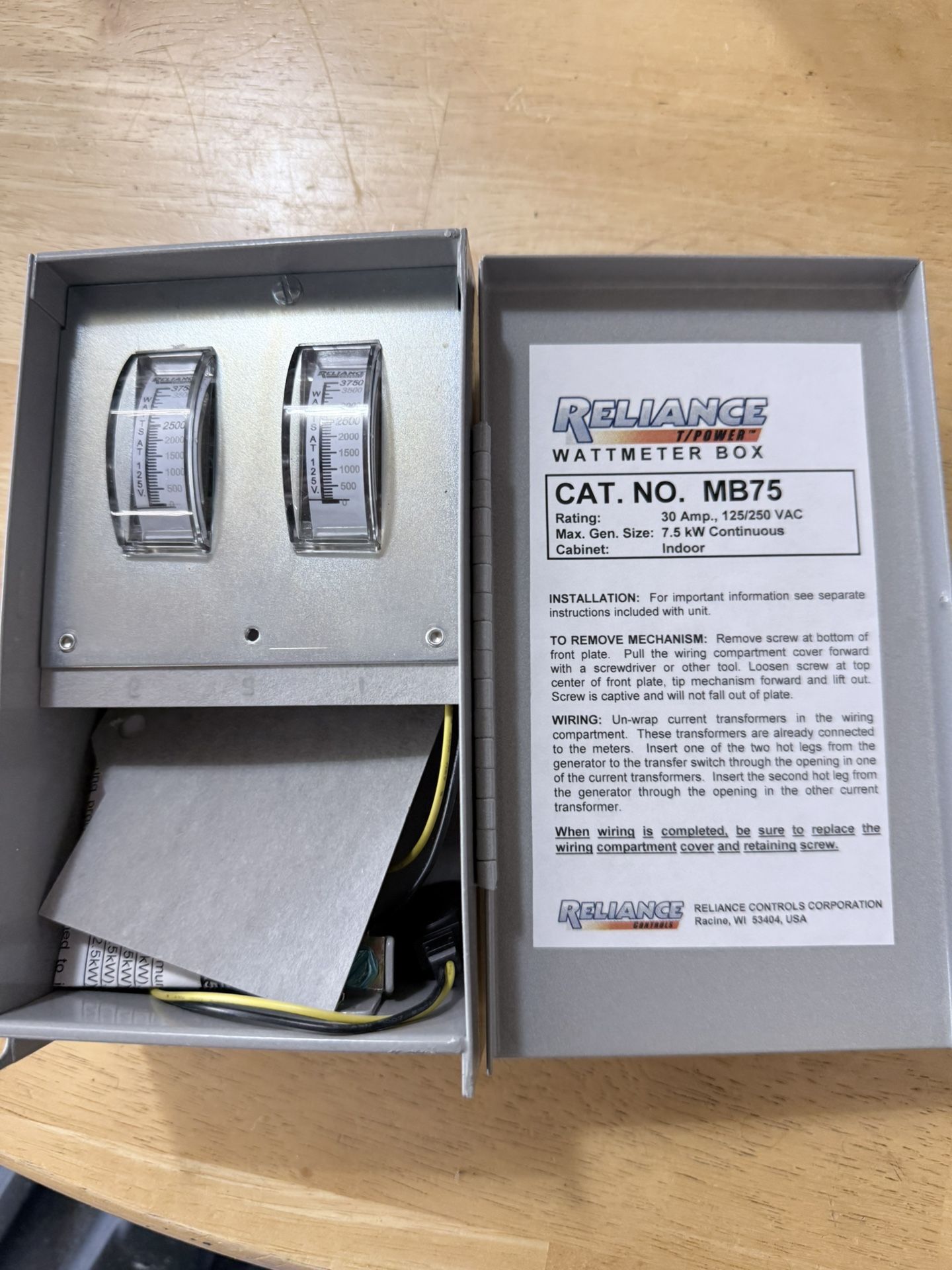 Reliance MB75 Wattmeter Box – 30 Amp, 125/250V, 7.5kW