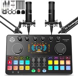 Podcast Equipment Bundle for 2, Audio Interface with Condenser Microphone, Voice Changer, DJ Mixer for Streaming, Podcast Recording COMMANDER M100 3rd