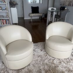 Grandin Road Bone Ivory Cream Leather Swivel Chairs (Set of 2)