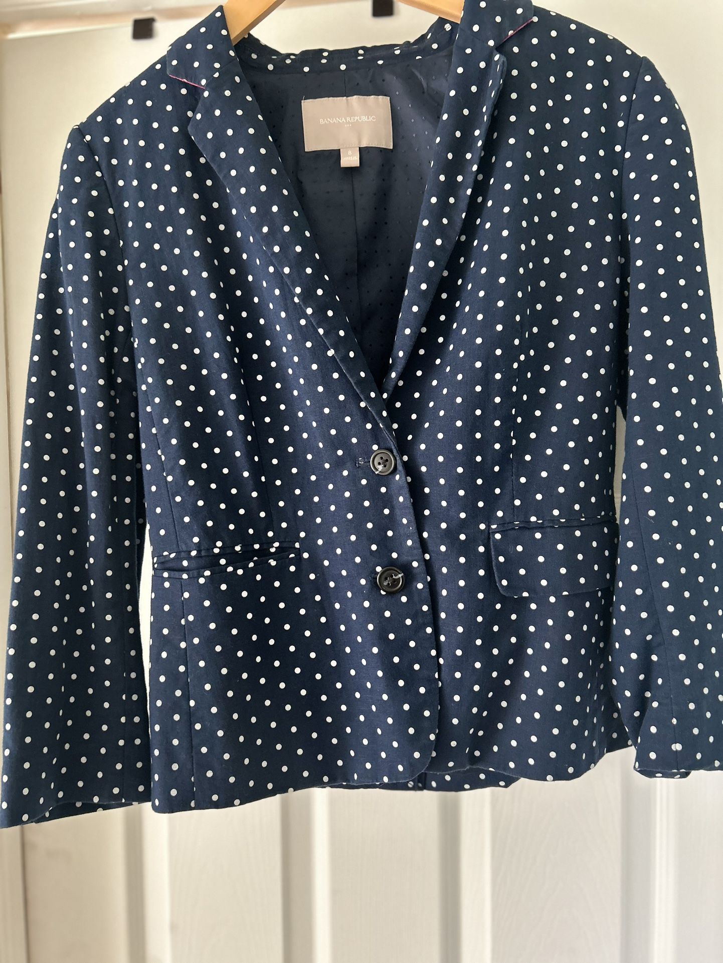 Banana Republic navy blue polka dot blazer: Size 8