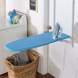 NEW IN BOX  - Over-The-Door Hanging Ironing Board, 17" x 47", White/Blue