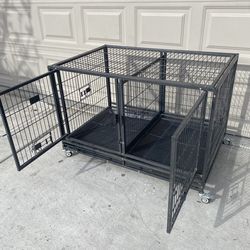 Metal Heavy Duty Dog Crate for Dogs£¬Large Dog Cage with Removable Tray, Easy Assemble Dog Kennel with Double-Latch Locks
