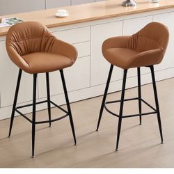 BV 30" Barstools Set of 2,Counter Height Bar Stools for Kitchen Island, Mid Century Modern Bar Chair with Metal Legs,PU Leather Pub Chair with Adjusta