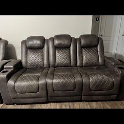 HyllMont Dual Power Reclining Sofa and Loveseat, Gray