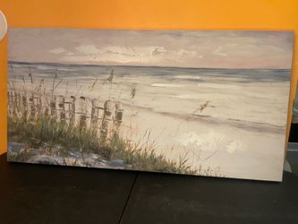 Contemporary Beach Fence Landscape Seascape Canvas Painting 17 x 34