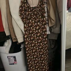 Brown Flower Print Dress 