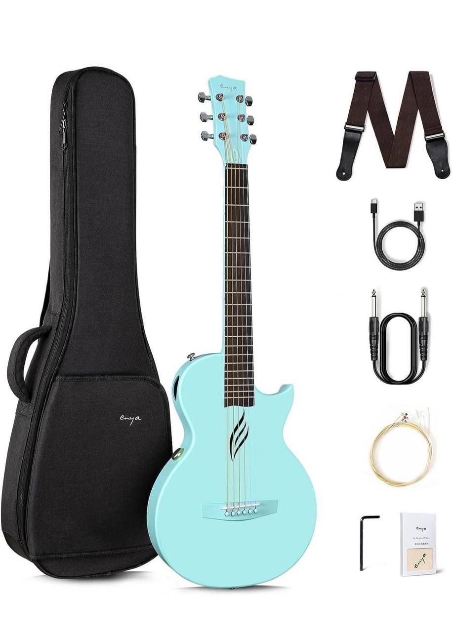 Enya NOVA Go SP1 Carbon Fiber Acoustic Electric Guitar with Smart AcousticPlus 35 Inch Travel Acustica Guitarra Starter Bundle Kit of Gig Bag, Strap,