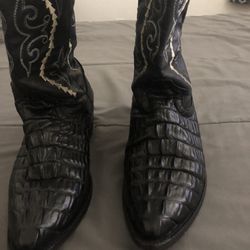 Men Crocodile Black Western Boots 