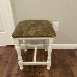 White Wooden Stool- Fabric Top