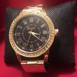 *SALE* Classic Geneva Men’s Bracelet Crystal Black Face Watch *See My Other 800 Items *