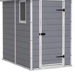 Keter Manor 4x6 Resin Outdoor Storage Shed Kit-Perfect to Store Patio Furniture, Garden Tools Bike Accessories, Beach Chairs and Lawn Mower, Grey & Wh
