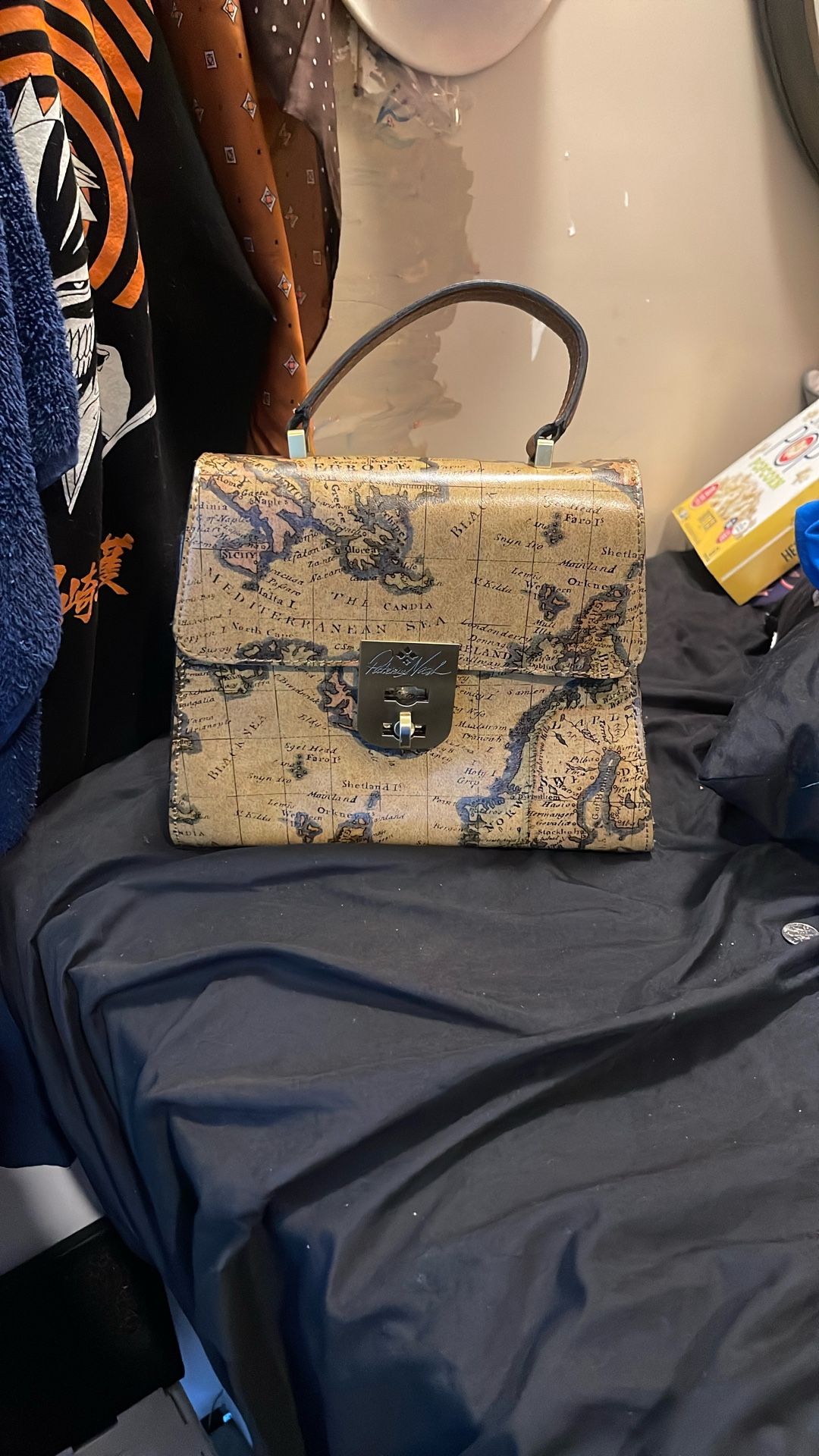 New Patricia Nash Arlington Leather Satchel Bag Puse European Map