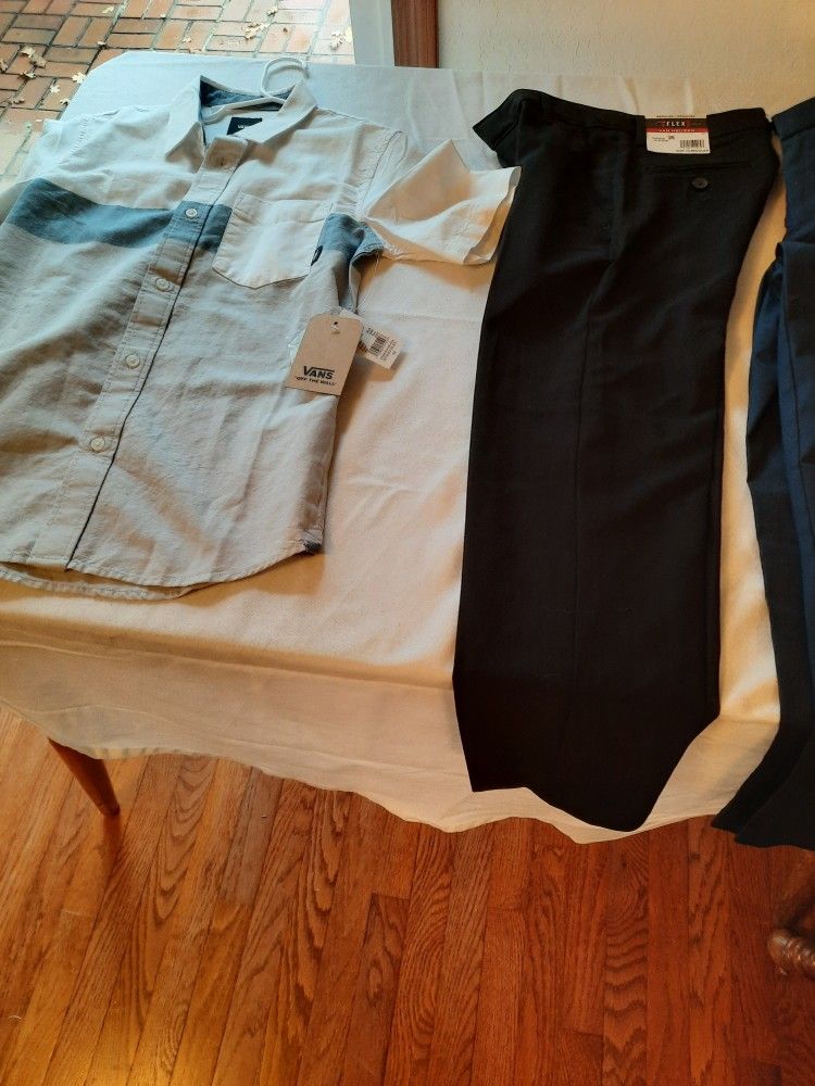 Boys New With Tags  Van Shirt Size M Black Pants Nordstrom Size 10 Navy   And Size 10 Black ..  $10. For All In Pic 