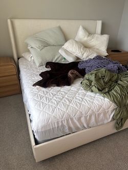 Cream Upholstered Bed Frame with Tall Headboard