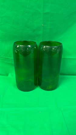 Large Green Glass Candle Holders 