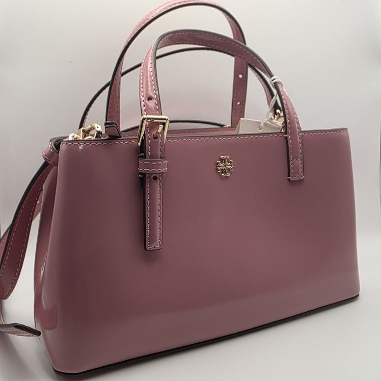 AUTH Tory Burch Emerson Patent Mini Tote - Pink Ginger - MSRP $398