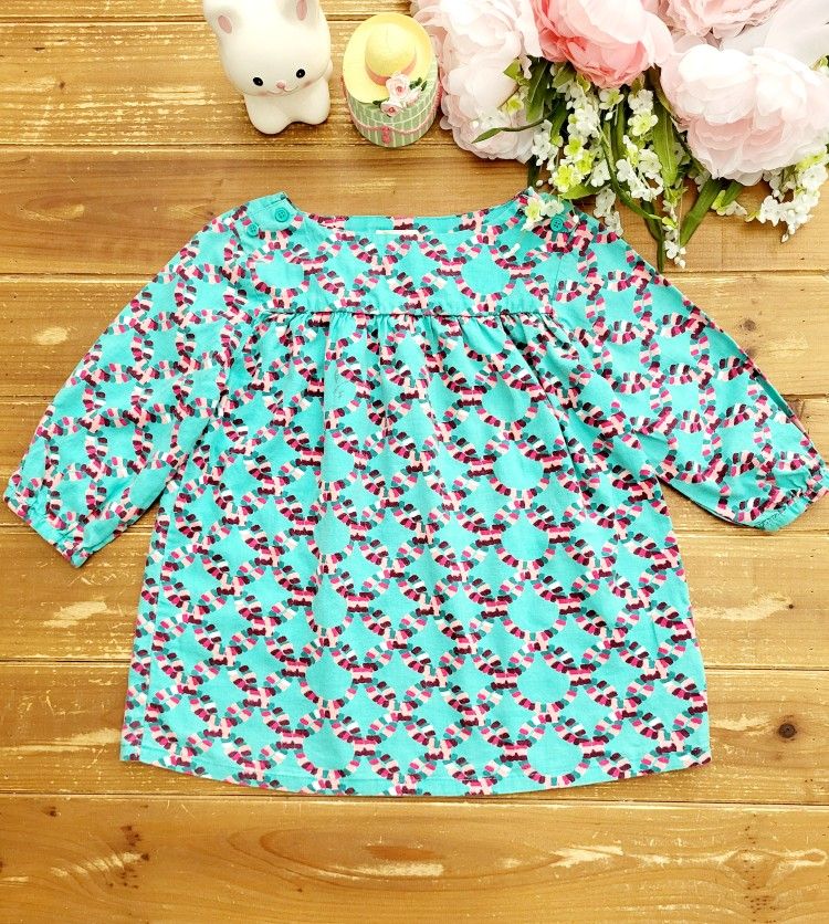SIZE 7-8 GIRLS TURQUOISE PRINTED COTTON TUNIC