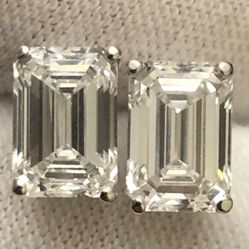 3 Carat Ct VS Diamond Stud Earrings Lab Grown Emerald Cut 14k White Gold