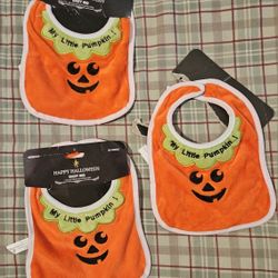 HALLOWEEN  NEW LOT OF 3"  MY LITTLE  PUMPKIN"   BABY  BIBS 
