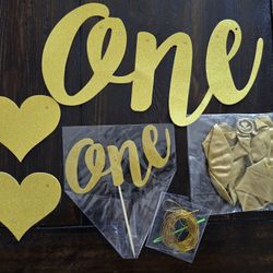Birthday Banner AND cake Topper - One Year Old