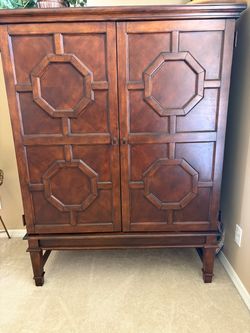 Wood Armoire Cabinet with Geometric Panel Doors