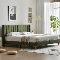 Upholstered Platform King Bed Frame - Green