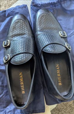 Herman Men's Double Monk Strap Leather Loafers in Black