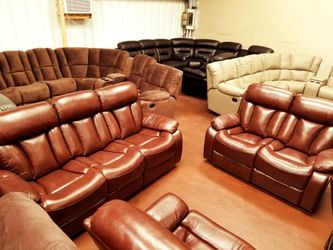 New brown 2 pc genuine real leather recliner living room set sofa and loveseat