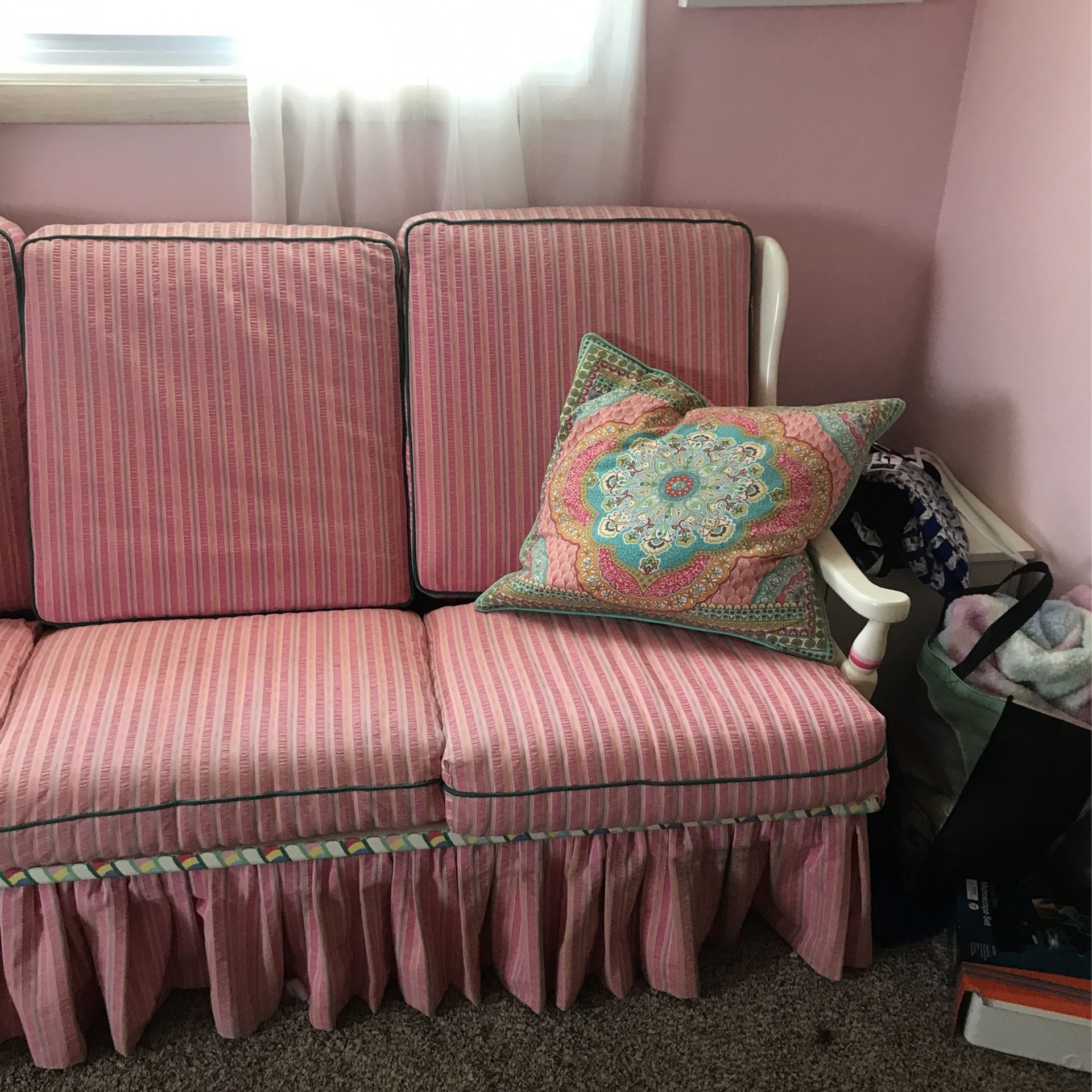 Pink striped couch