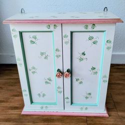 Charming Handpainted Wooden Mini 16"H Tabletop/ Hanging Jewelry Keepsake Box/Cabinet/Armoire/Organizer