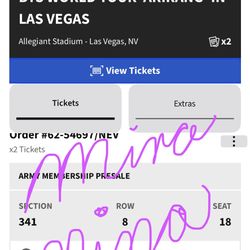 BTS Las Vegas 5/28 (sec 341, Row 8,9) - $200 ea