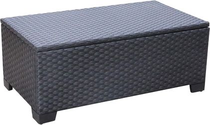 Outdoor Wicker Patio Coffee Table with Storage and All-Weather Wicker Side Table with Waterproof Cover, Black