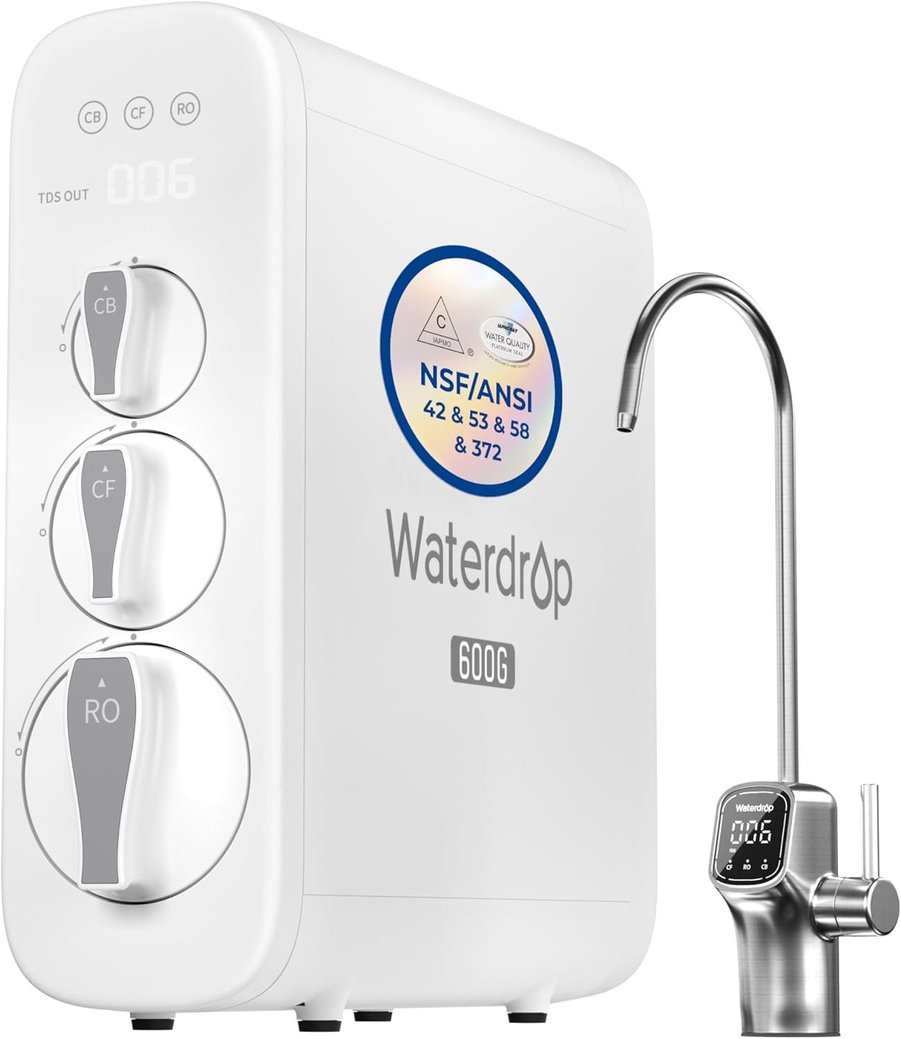 Waterdrop G3P600 Reverse Osmosis System, 8 Stage Tankless Reverse Osmosis Water Filter