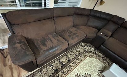 Free for pick up used Brown Sectional Sofa with Recliner