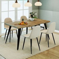 Homy Casa Lancelot 5PC Dining Set 63“ Walnut Table with 4 Charlton Lumos Beige Upholstered Chairs