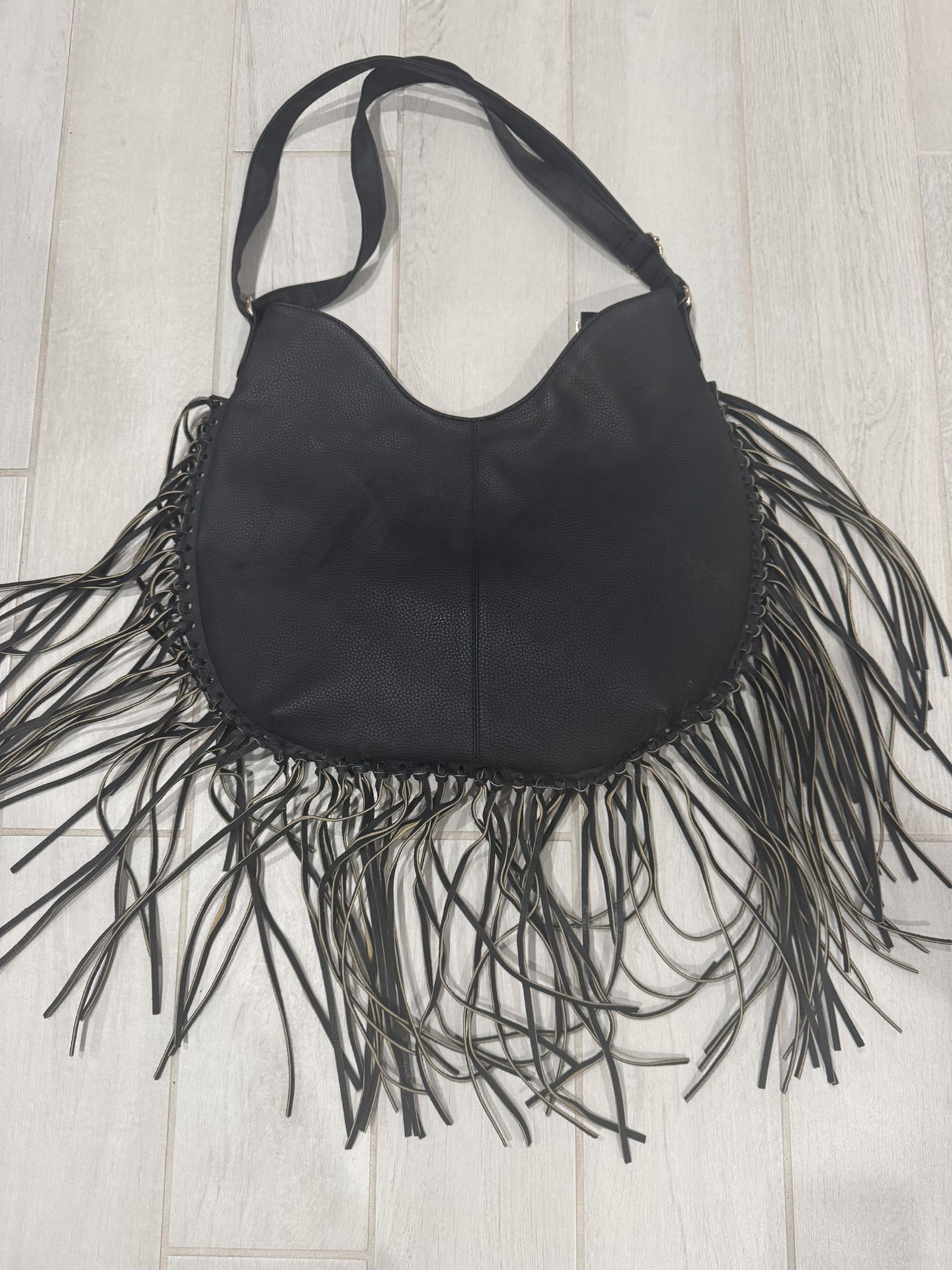 Black Leather Fringe Purse