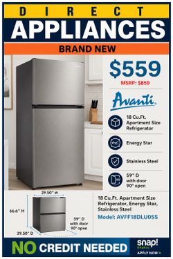 Avanti AVFF18DLJ0SS – 18 Cu. Ft. Apartment Size Refrigerator