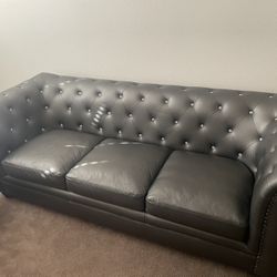 grey Sofa for Living Room, Button-Tufted Faux Leather Couch  3-Seater, 2 seater