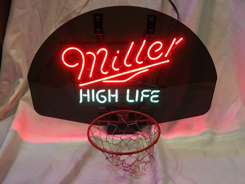Vintage Miller high life neon beer sign basketball hoop/backboard