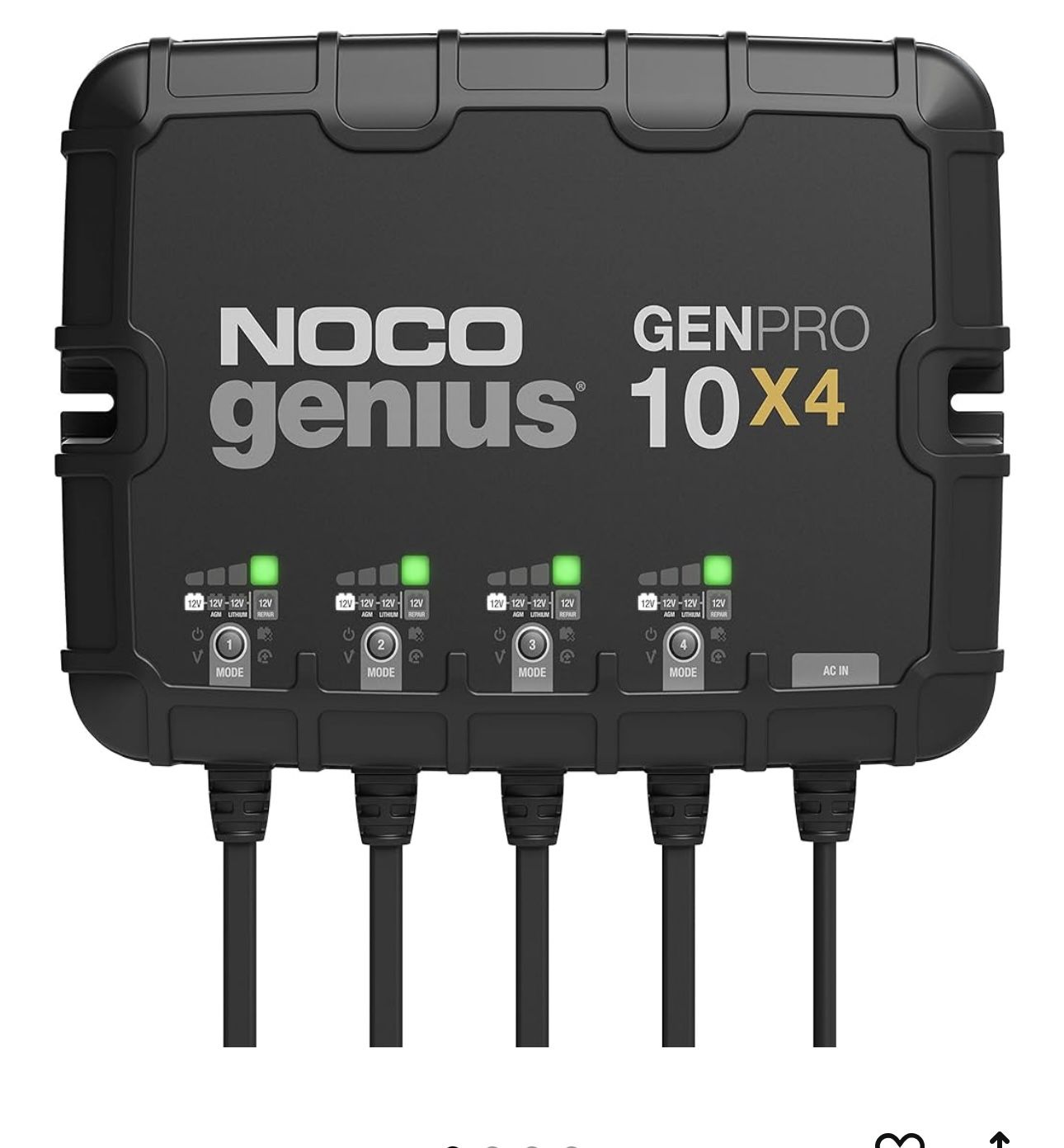 NOCO Genius GENPRO10X4: 4-Bank, 40A Onboard Battery Charger - 10A Per Bank, 12V Waterproof Marine Charger with Overcharge Protection & Temperature Com