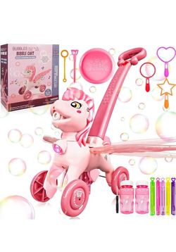 IGINOA Bubble Machine Blower Blaster Lawn Mower Maker Pink Toys Portable Handheld Automatic Electric Outdoor Summer Christmas Birthday Best Gift Light