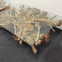 🌿 Teak Root Coffee Table w/ Glass Top 🌿